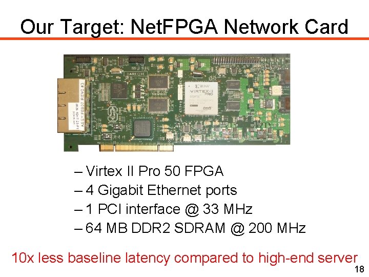 Our Target: Net. FPGA Network Card – Virtex II Pro 50 FPGA – 4