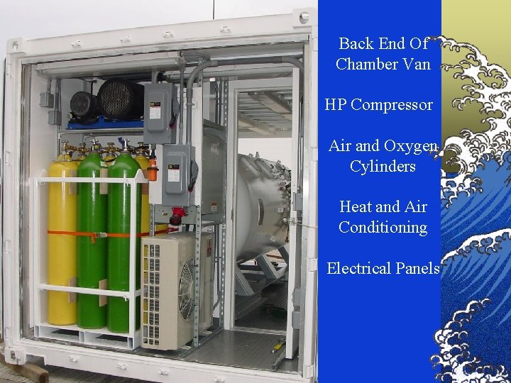 Back End Of Chamber Van HP Compressor Air and Oxygen Cylinders Heat and Air
