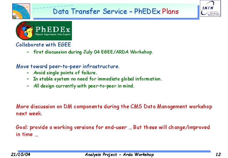 Data Transfer Service – Ph. EDEx Plans Collaborate with EGEE – first discussion during