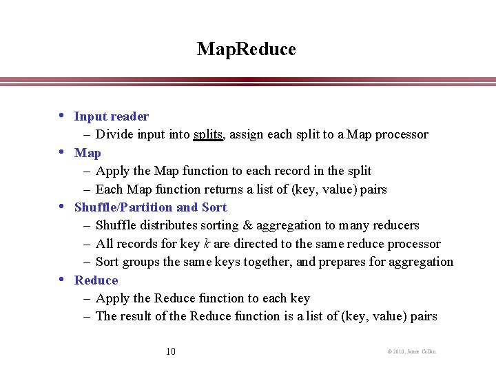 Map. Reduce • Input reader – Divide input into splits, assign each split to