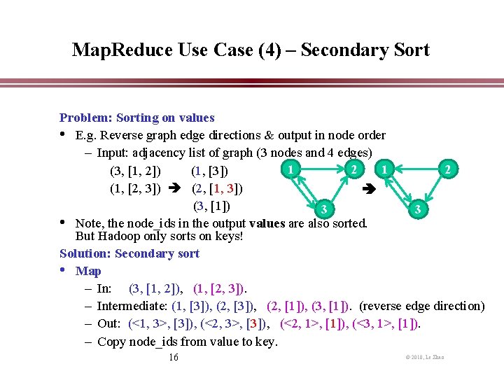 Map. Reduce Use Case (4) – Secondary Sort Problem: Sorting on values • E.