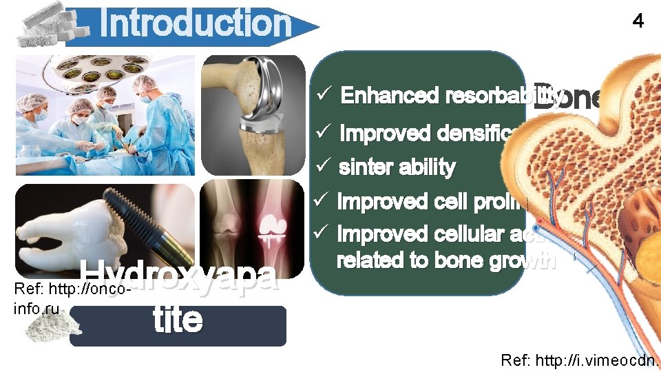 Introduction 4 ü Enhanced resorbability Bone ü Improved densification ü sinter ability Hydroxyapa tite