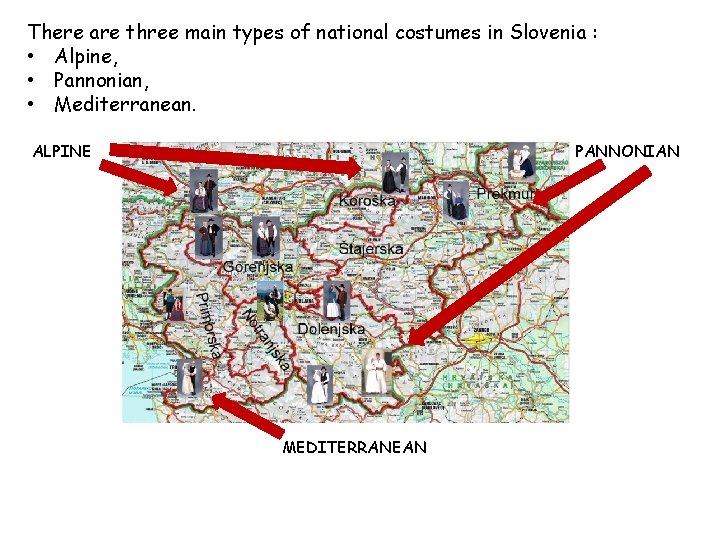 There are three main types of national costumes in Slovenia : • Alpine, •