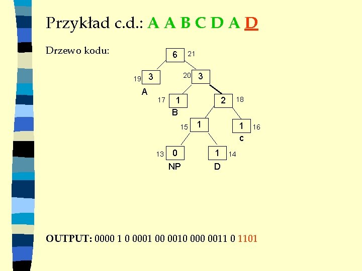 Przykład c. d. : A A B C D A D Drzewo kodu: 6