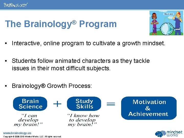 ® The Brainology® Program • Interactive, online program to cultivate a growth mindset. •