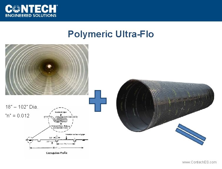 Polymeric Ultra-Flo 18” – 102” Dia. “n” = 0. 012 www. Contech. ES. com