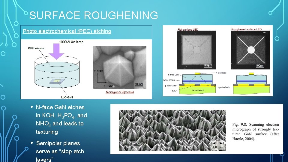 SURFACE ROUGHENING Photo electrochemical (PEC) etching • N-face Ga. N etches in KOH, H