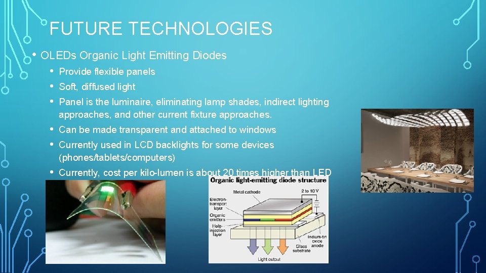 FUTURE TECHNOLOGIES • OLEDs Organic Light Emitting Diodes • • • Provide flexible panels