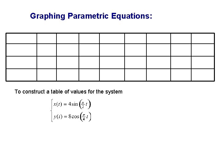 Graphing Parametric Equations: To construct a table of values for the system 