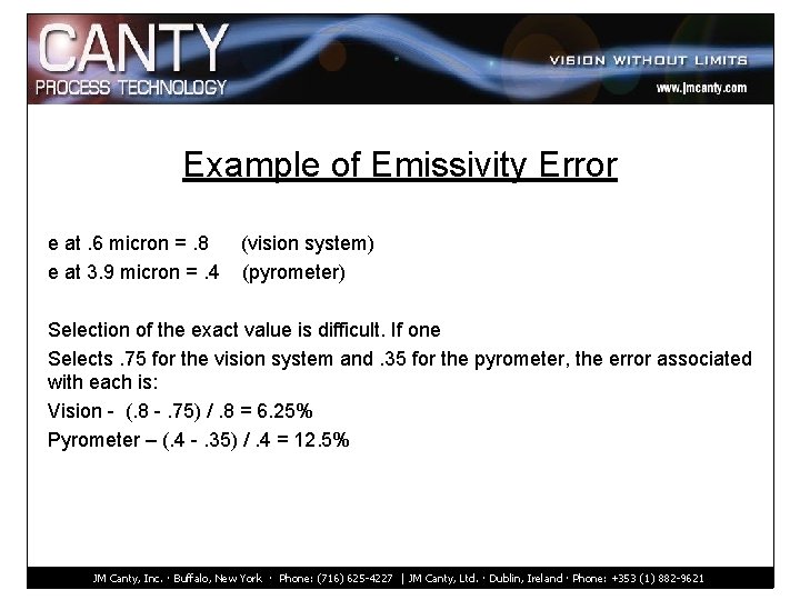 Example of Emissivity Error e at. 6 micron =. 8 e at 3. 9