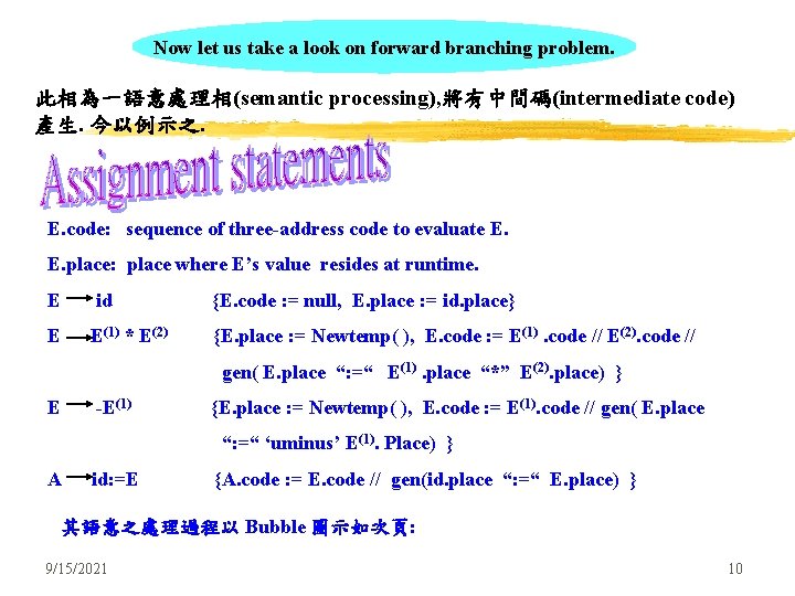 Now let us take a look on forward branching problem. 此相為一語意處理相(semantic processing), 將有中間碼(intermediate code)