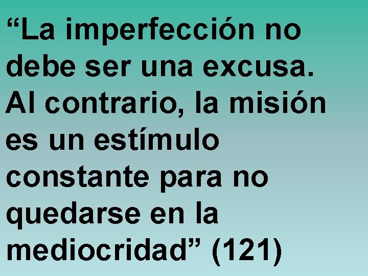 “La imperfección no debe ser una excusa. Al contrario, la misión es un estímulo