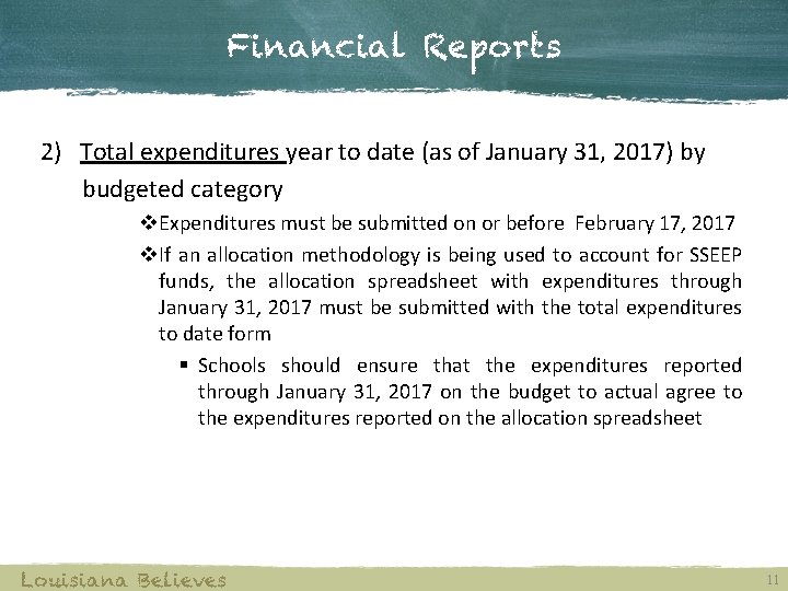 Financial Reports 2) Total expenditures year to date (as of January 31, 2017) by