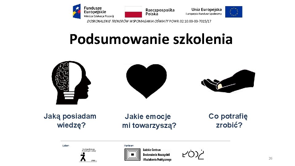 DOSKONALENIE TRENERÓW WSPOMAGANIA OŚWIATY POWR. 02. 10. 00 -00 -7015/17 Podsumowanie szkolenia Jaką posiadam