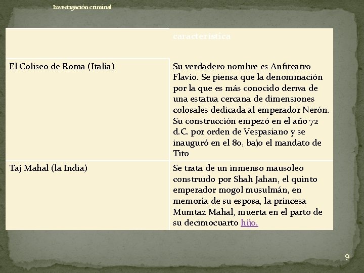 Investigación criminal característica El Coliseo de Roma (Italia) Su verdadero nombre es Anfiteatro Flavio.