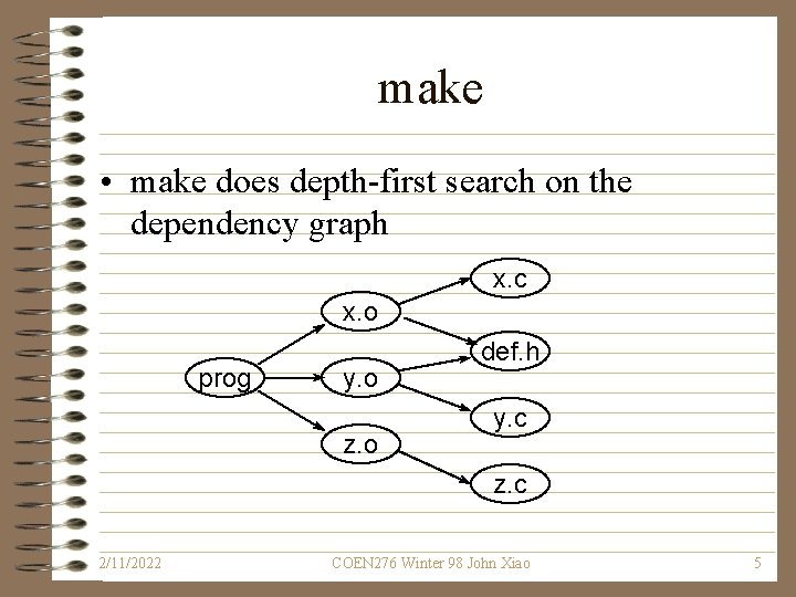 make • make does depth-first search on the dependency graph x. c x. o