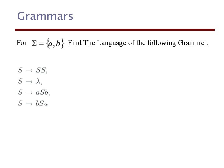 Grammars For Find The Language of the following Grammer. 