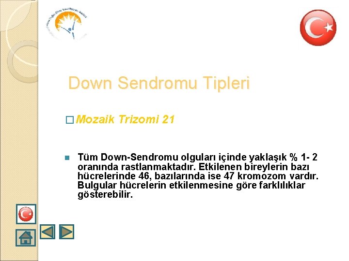 Down Sendromu Tipleri � Mozaik n Trizomi 21 Tüm Down-Sendromu olguları içinde yaklaşık %