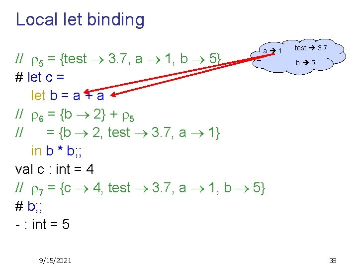 Local let binding a 1 // 5 = {test 3. 7, a 1, b