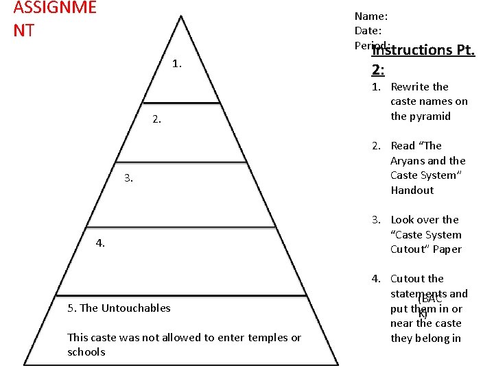 ASSIGNME NT 1. 2. 3. 4. 5. The Untouchables This caste was not allowed