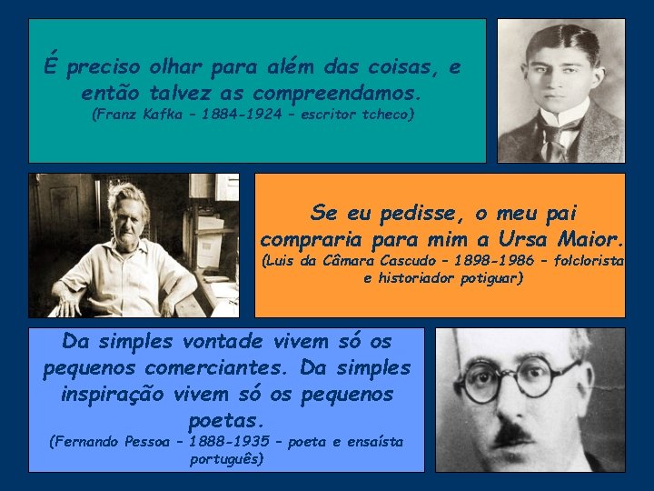 É preciso olhar para além das coisas, e então talvez as compreendamos. (Franz Kafka