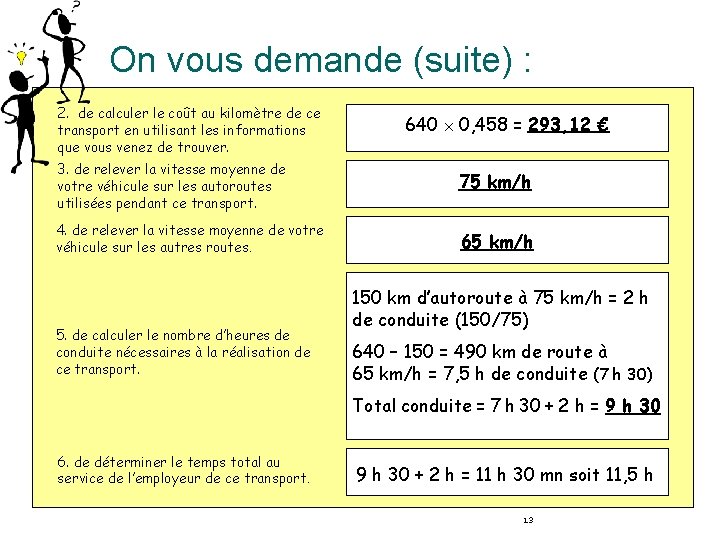 On vous demande (suite) : 2. de calculer le coût au kilomètre de ce