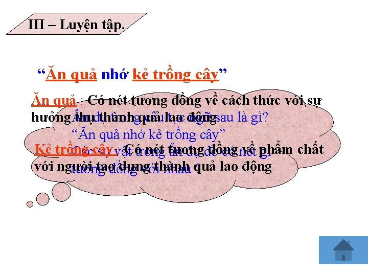 III – Luyện tập. “Ăn quả nhớ kẻ trồng cây” Ăn quả : Có