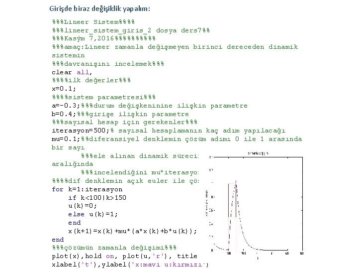 Girişde biraz değişiklik yapalım: %%%Lineer Sistem%%%% %%%lineer_sistem_giris_2 dosya ders 7%% %%%Kasým 7, 2016%%%%% %%%amaç: