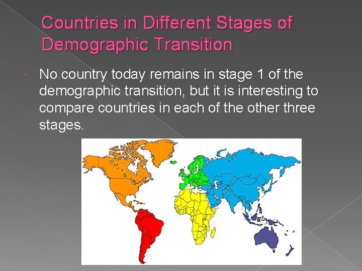 Countries in Different Stages of Demographic Transition No country today remains in stage 1