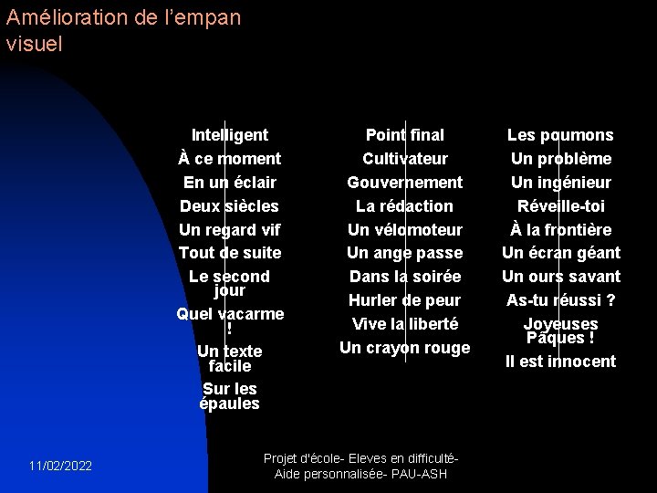 Amélioration de l’empan visuel Intelligent À ce moment En un éclair Deux siècles Un