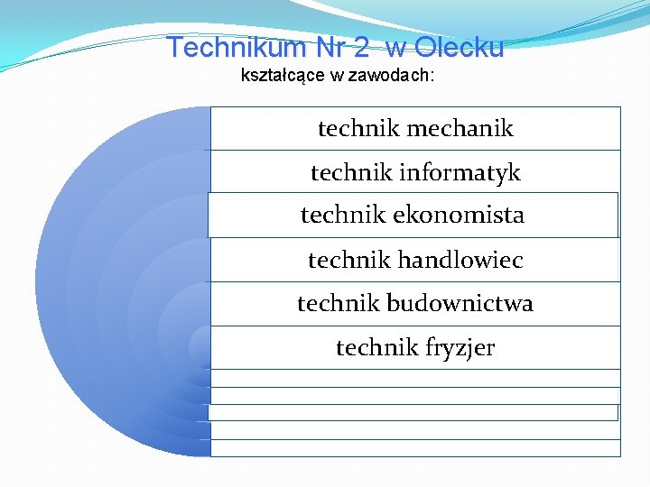 Technikum Nr 2 w Olecku kształcące w zawodach: technik mechanik technik informatyk technik ekonomista