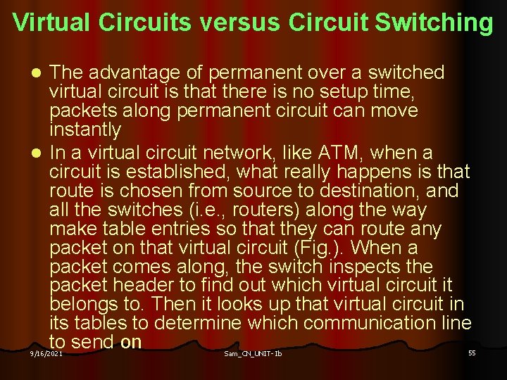 Virtual Circuits versus Circuit Switching The advantage of permanent over a switched virtual circuit