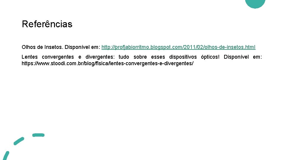 Referências Olhos de Insetos. Disponível em: http: //profjabiorritmo. blogspot. com/2011/02/olhos-de-insetos. html Lentes convergentes e