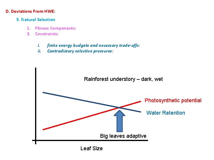 D. Deviations From HWE: 5. Natural Selection 1. Fitness Components: 2. Constraints: i. ii.