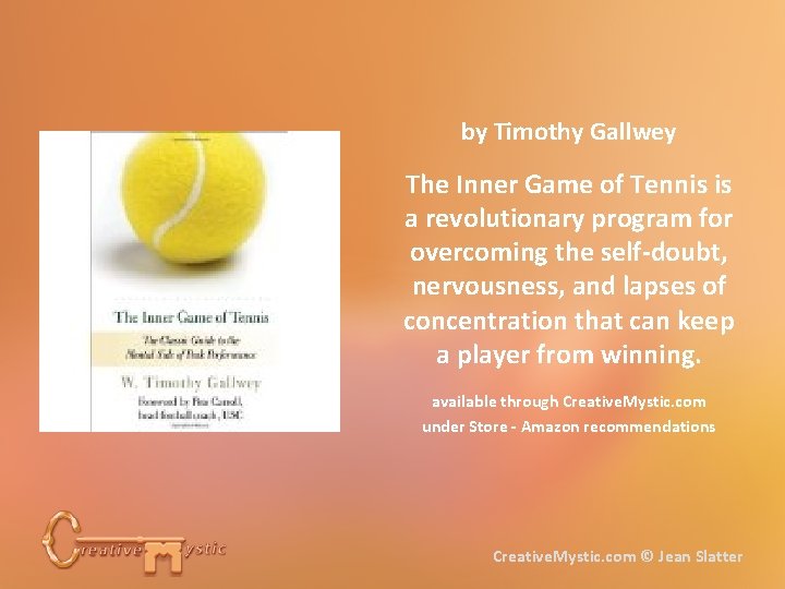 by Timothy Gallwey The Inner Game of Tennis is a revolutionary program for overcoming