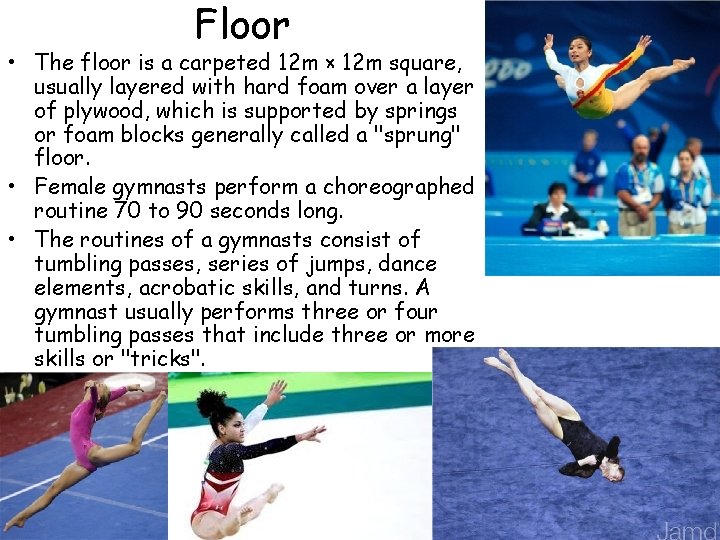 Floor • The floor is a carpeted 12 m × 12 m square, usually