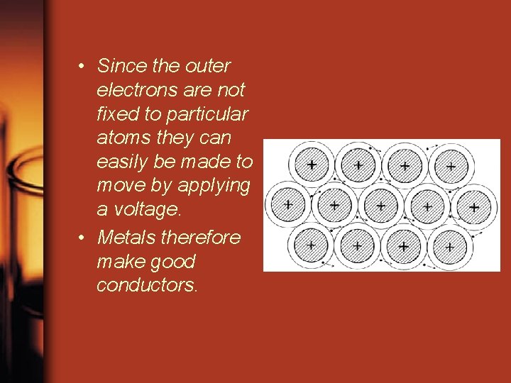 • Since the outer electrons are not fixed to particular atoms they can • Since the outer electrons are not fixed to particular atoms they can