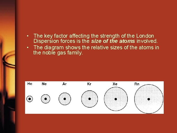 • The key factor affecting the strength of the London Dispersion forces is • The key factor affecting the strength of the London Dispersion forces is