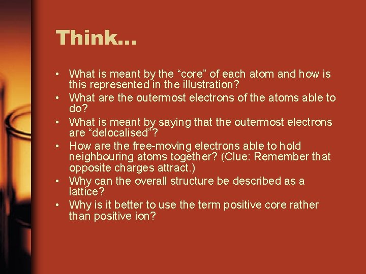 Think… • What is meant by the “core” of each atom and how is Think… • What is meant by the “core” of each atom and how is