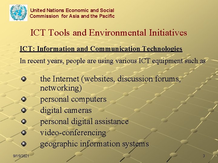 United Nations Economic and Social Commission for Asia and the Pacific ICT Tools and