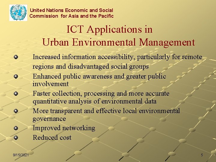 United Nations Economic and Social Commission for Asia and the Pacific ICT Applications in