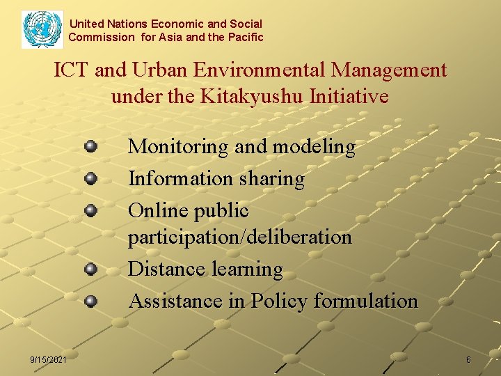 United Nations Economic and Social Commission for Asia and the Pacific ICT and Urban