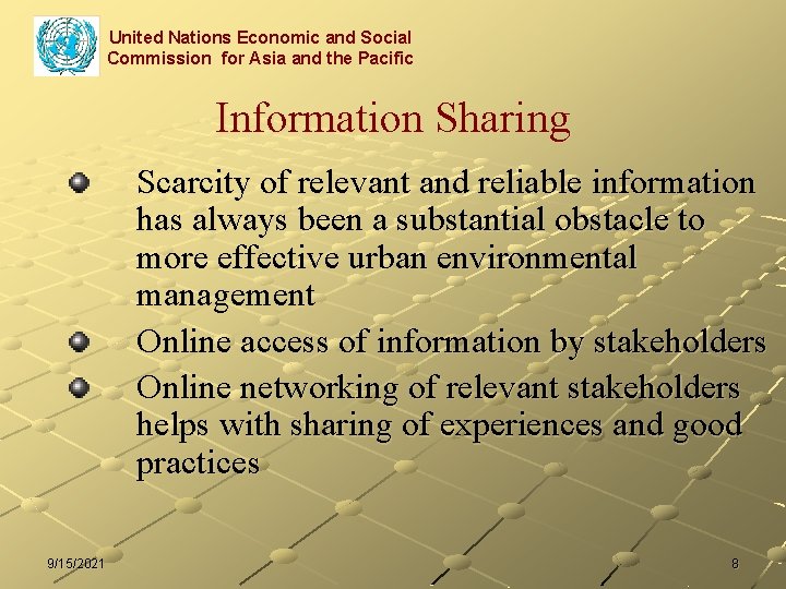 United Nations Economic and Social Commission for Asia and the Pacific Information Sharing Scarcity