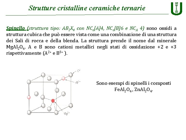 Strutture cristalline ceramiche ternarie Spinello (struttura tipo: AB 2 X 4 con NCc[A]4, NCc[B]6