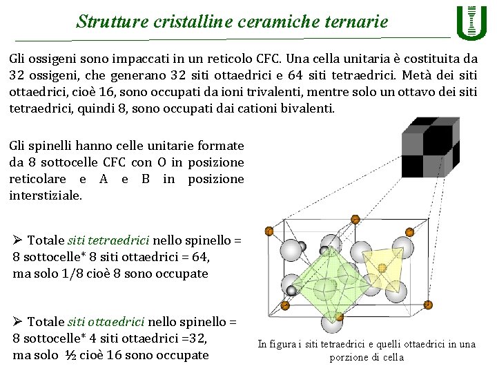 Strutture cristalline ceramiche ternarie Gli ossigeni sono impaccati in un reticolo CFC. Una cella