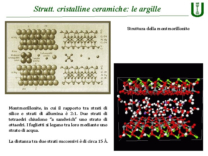 Strutt. cristalline ceramiche: le argille Struttura della montmorillonite Montmorillonite, in cui il rapporto tra