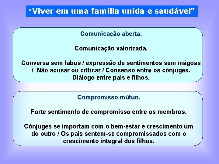 “Viver em uma família unida e saudável” Comunicação aberta. Comunicação valorizada. Conversa sem tabus