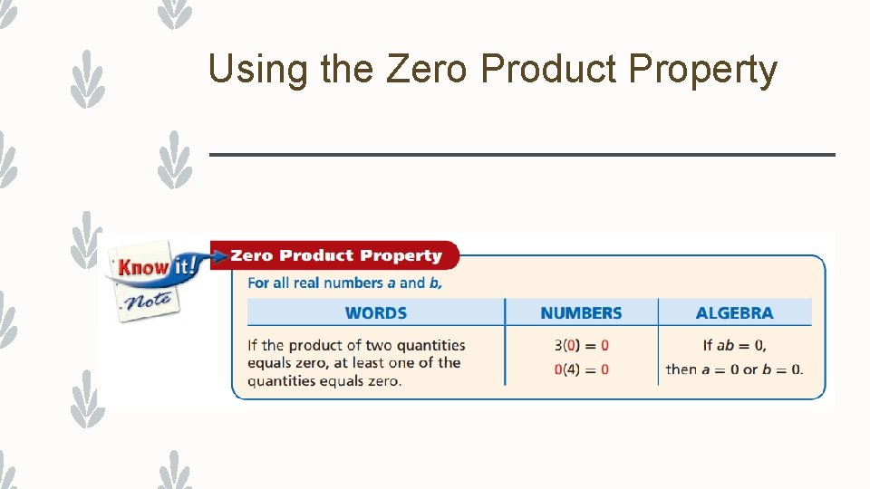Using the Zero Product Property 