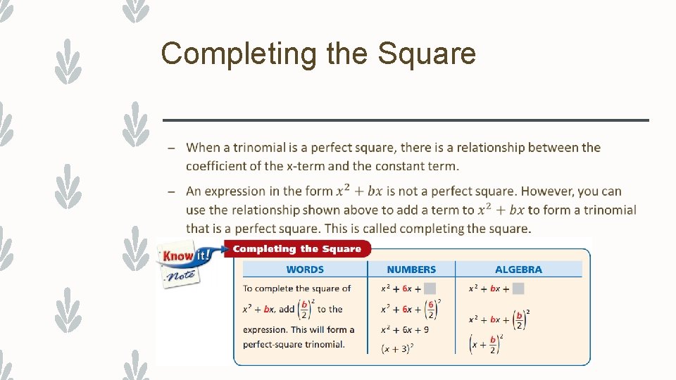 Completing the Square – 