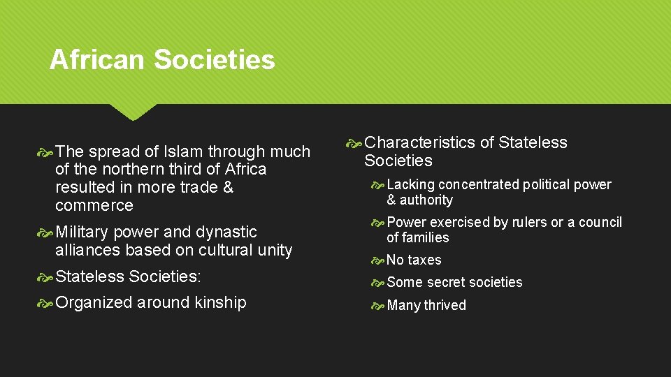 African Societies The spread of Islam through much of the northern third of Africa